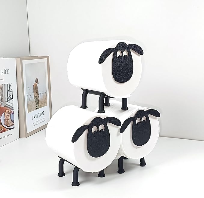 3PCS Sheep Toilet Roll Holder, Sheep-Shaped Toilet Paper Holder - Cute Lamb Design, No-Drill Standing Tissue Storage Rack for Bathroom, Living Room, Office Decoration