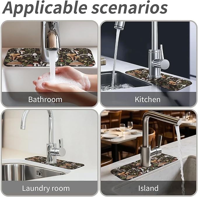 Kitchen Sink Splash Guard，Bobo mushrooms Faucet Mat Sink Gadgets-Super Absorbent Fast Drying Mat Drip Catcher for Kitchen, Bathroom,Sink Mat, Dish Drying Mat, Bathroom(15" X 5.5" )