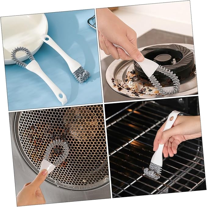 HOMSFOU 2pcs Multifunctional Kitchen Scrub Brush Set with U-Shaped and Angled Crevice Cleaning Brushes, Heavy Duty Grout Cleaner Tool for Stove, Grill, and Hard-to-Reach Corner Cleaning