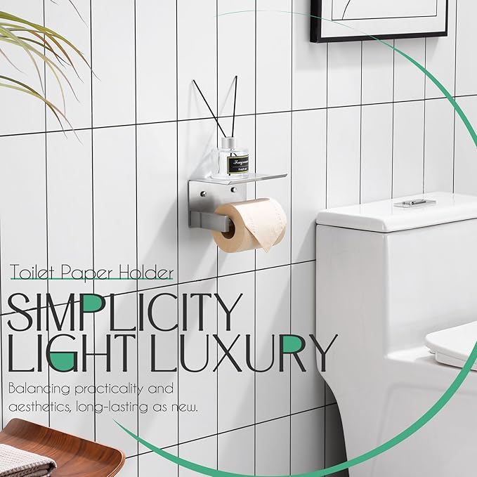 KOKOSIRI Roll Paper Holder Spring Loaded Bathroom Toilet Paper Holder Tissue Paper Holder with Shelf Wall Mounted Stainless Steel Brushed Nickel B2012BR