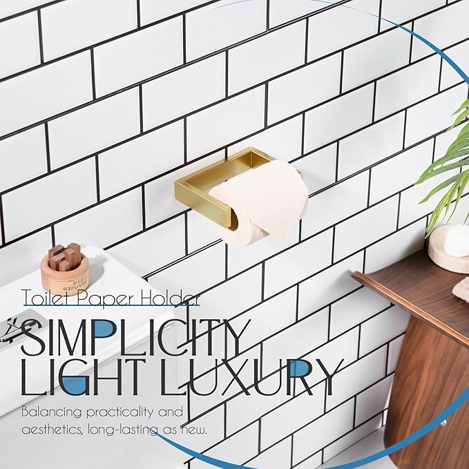 KOKOSIRI Toilet Paper Holder Spring Loaded Bathroom Toilet Roll Holder Wall Mount Stainless Steel Brushed Gold B2011BG
