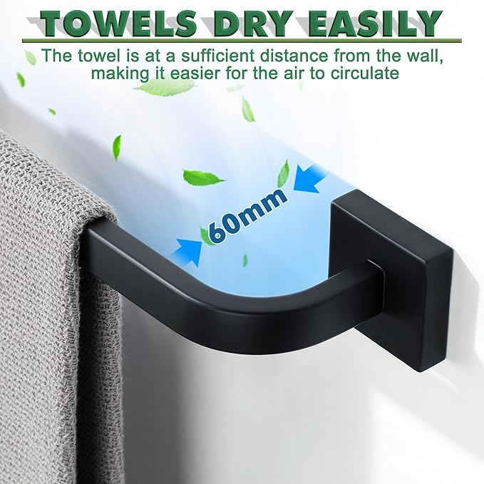 Alise 16'' Towel Bar for Bathroom,Towel Holder Black Towel Racks for Bathroom Wall Mount,SUS304 Stainless Steel Towel Rail Towel Hanger for Wall,Matte Black