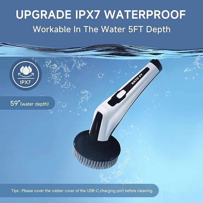 Electric Rotary Cleaner, Adjustable Long Handle Electric Cleaning Brush, 8 Replaceable Brush Heads, 2 Speeds, Handheld Electric Multifunctional Cleaning Brush (Black&White)