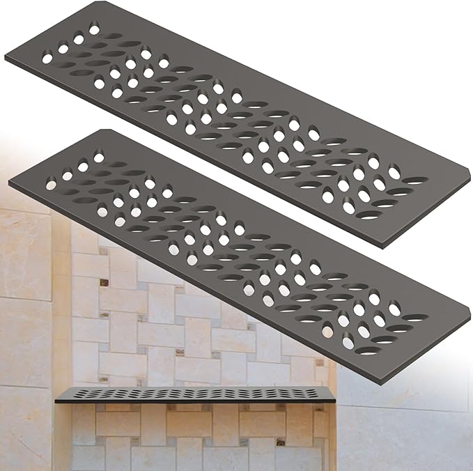 2 Pcs Aluminum Shower Niche Rectangular Shelf Bronze 5/32"/ 4 mm Thick, Petal Design, Matte Bronze Finish for 12" Prefabricated Niches, Fits 5/32" Grout Line