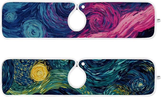 Sink Faucet Absorbing Mat Kitchen Sink Splash Guard Splash Faucet Drip Catcher for Bar RV Bathroom 2PCS 14.9x5.5in Starry Night Sky Swirling Neon Blue
