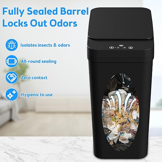 Bathroom Trash Can with Lid, KOEYLE 2 Pack 2.2 Gallon Automatic Touchless Garbage Can, Small Motion Sensor Smart Trash Can, Slim Waterproof Trash Bin for Bedroom, Bathroom, Office, Living Room (Black)