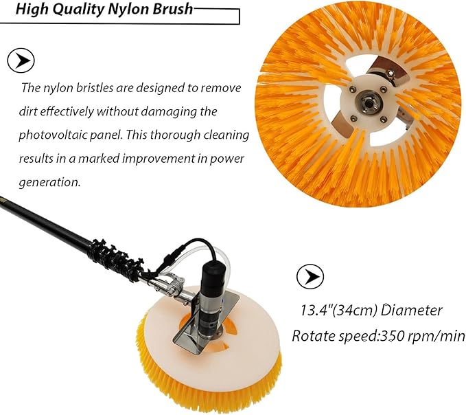 Solar Panel Electric Cleaning Tool, Solar Panel Cleaning Kit, Automatic Rotary Brush,Solar Panel,Roof Water Brush,With Adjustable Extension Rod,Cleaning Equipment,Window Cleaner