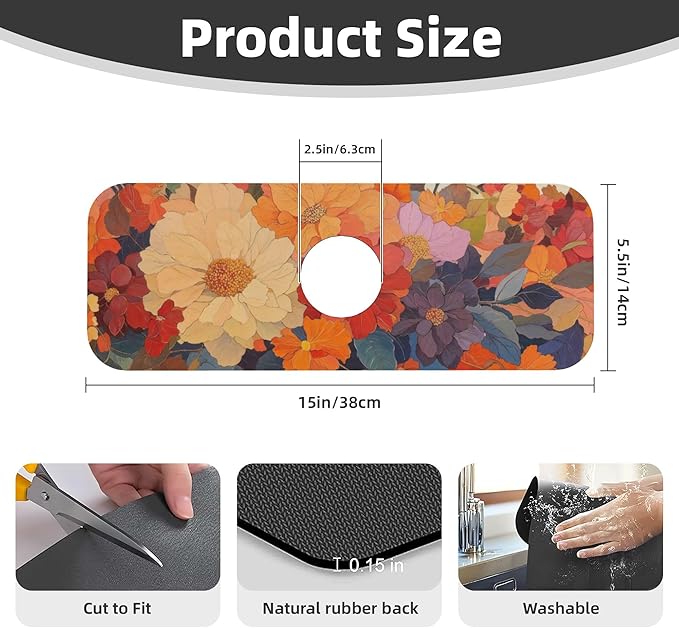Colorful Floral Dish Drying Mat for Kitchen Counter, 16"x18" Microfiber Absorbent Fast Dry Mat, 2Pcs Dish Mat Faucet Mats Sets, Large Drying Kitchen Mat Kitchen Drying Pad Coffee Bar Decor Gifts