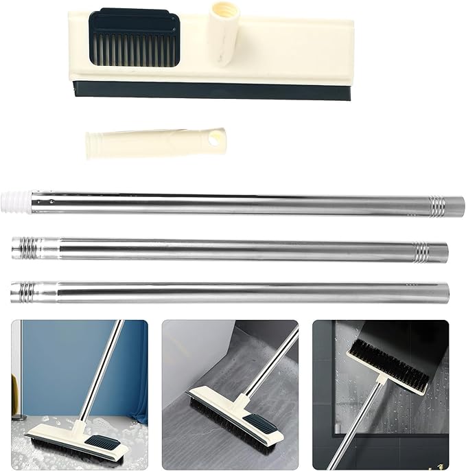 TEHAUX Floor Scrub Brush with Long Handle 108cm, Stiff Bristle Cleaning Brush for Bathroom, Toilet, Tile and Floor, Shower Scrubber for Hard-to-Reach Corners, White Household Cleaning
