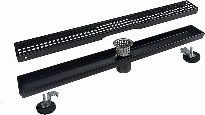 32 Inch Black Rectangular Shower Drain with Removable Squre Hole Pattern Cover Grate Accessories and SUS304 Stainless Steel CUPC Certificate (32inch)