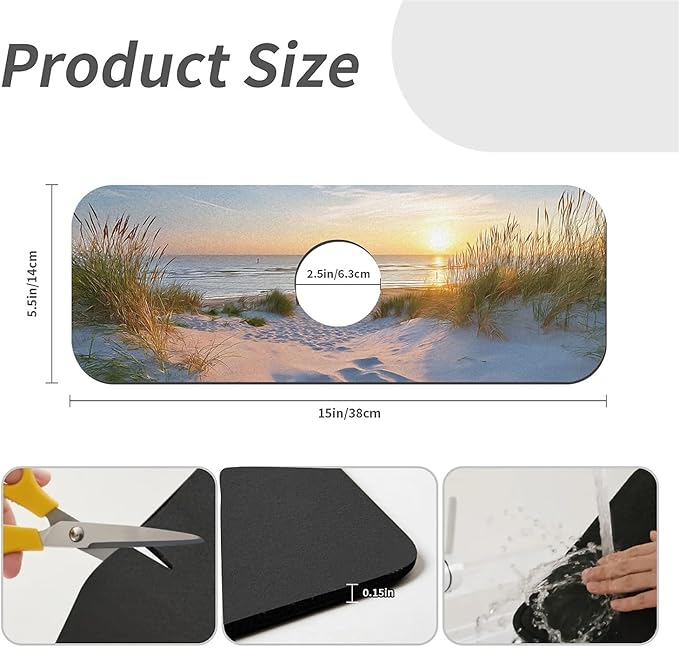 Kitchen Sink Splash Guard，sunset over the sea Faucet Mat Sink Gadgets-Super Absorbent Fast Drying Mat Drip Catcher for Kitchen, Bathroom,Sink Mat, Dish Drying Mat, Bathroom(15" X 5.5" )