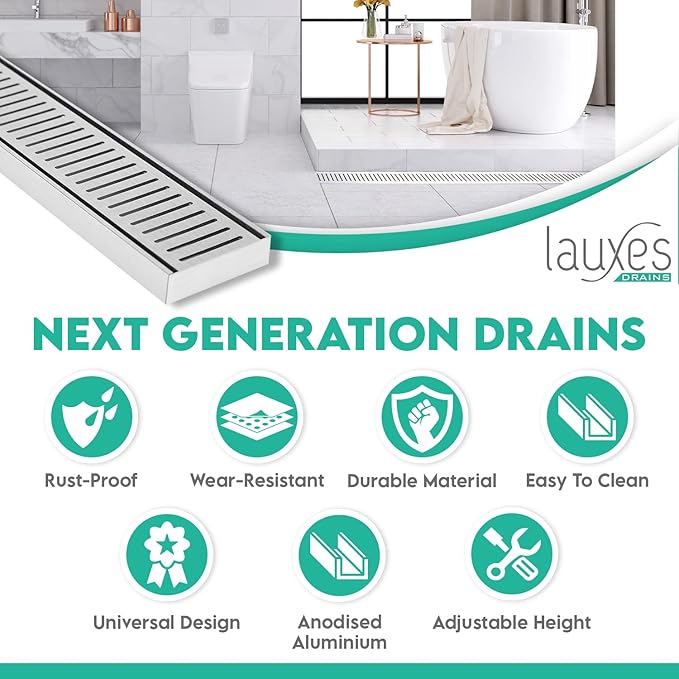 Linear Shower Drain 12 Inch- Rustproof Aluminum Shower Drain Hair Catcher, Silk Silver Drain Shower Adjustable Waste Outlet, Cut-to-Fit Design Shower Drains, Corrosion-Resistant