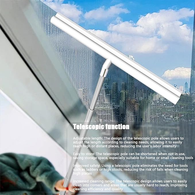 Shower Squeegee Shower for Shower Glass Doors, Squeegee Window Cleaning, 47'' Telescopic Window Washing Kit, Window Cleaning Kit,Professional Window Squeegee, Squeegee Broom Floor (White)