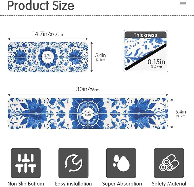 Kitchen Sink Splash Guard 1 PC 14.7 Inch Sink Faucet Mat Splash Guard for Bathroom Countertop Water Absorbent Foldable Cuttable Soft Washable Floral Blue and White Tile