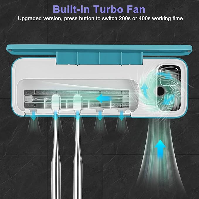 Toothbrush San itizer Holders Wall Toothbrush San itizer Holder with Light, 5 Slots Toothbrush Holder Rechargeable Toothbrush Cleaner Case Cover Toothbrush Holder with Air Dry for Bathroom (Blue)