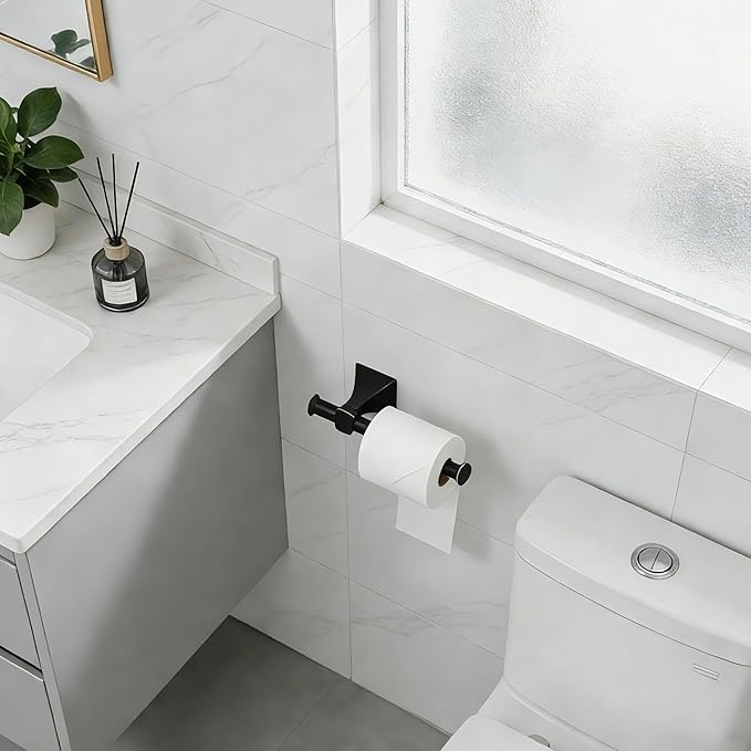 Sturdy Toilet Paper Holder Wall Mount,Premium SUS 304 Stainless Steel Rustproof Toilet Paper Roll Holders for Bathroom, Washroom,Kitchen (Black)