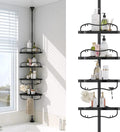Corner Shower Caddy Tension Pole - Heavy Duty Floor to Ceiling Shower Organizer Tension Pole with 4 Shelves,54"-114” Adjustable Rustproof Stand Rack for Bathtub,Bathroom,Dorm,RV - Black