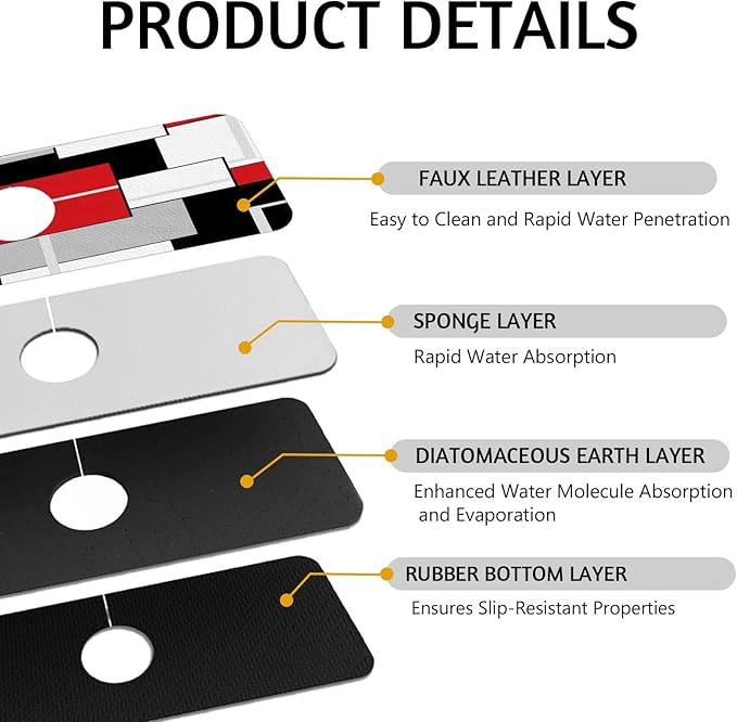 MCALK Geometric Red Kitchen Sink Faucet Mat Splash Guard, Absorbent Quick-Dry Kitchen Sink Mat - Ideal for Splash Guard & Drip Catching with Modern Art Decor( 1pc 15"x5.5")