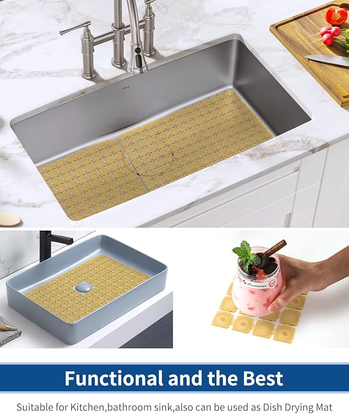 Bligli Sink Mat 2 Pack - 15.7x11.8 inch PVC Protectors for Stainless/Ceramic Sinks, Drain Mats (Brown)