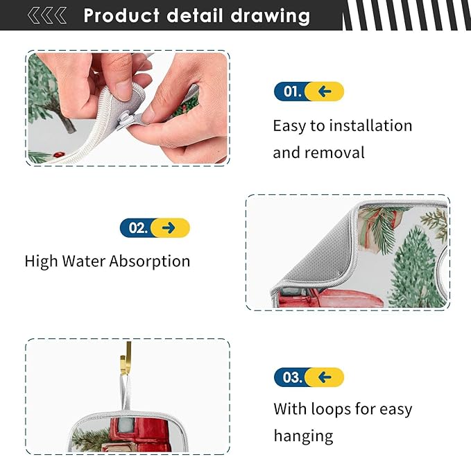 Sink Faucet Absorbing Mat Kitchen Sink Splash Guard Splash Faucet Drip Catcher for Bar RV Bathroom 2PCS 23.6x5.5in Watercolor Christmas Trees and Trucks Box