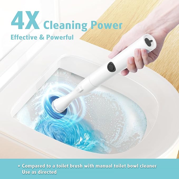 AIR U+ Electric Toilet Brush and Holder Set with 25 Disposable Refill Heads, Rechargeable & Wall-Mounted No Drilling Powerful Disposable Toilet Bowl Cleaner Wand