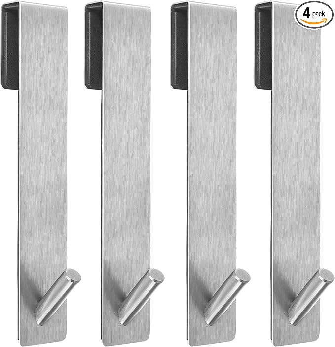 Shower Door Hooks(7.5 Inch),Extended Over Door Hooks for Bathroom Frameless Glass Shower Door,Stainless Steel Towel Hooks,Heavy Duty Rack Hooks for Robe,Towel-4 Pack-Silver