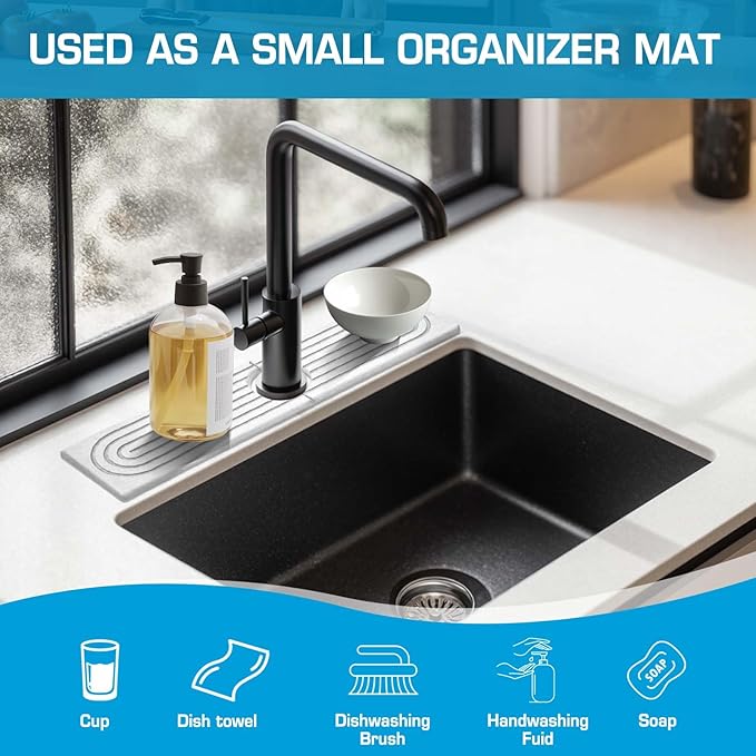 White Diatomite Faucet Mat,Fast-Drying Stone Sink Tray&Splash Guard for Kitchen & Bathroom Sink | Ultra Absorbent Diatomite Countertop Protector(Rectangle,15.7" x 4")