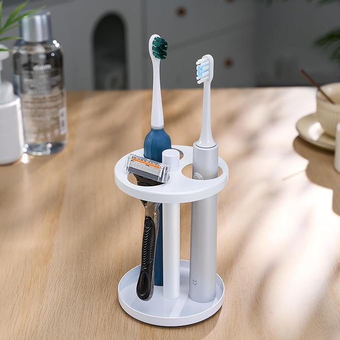 Electric Toothbrush Holder Stand for Bathroom: Stainless Steel Ventilated Organizer with Slots for Electric Toothbrushes & Razors, White