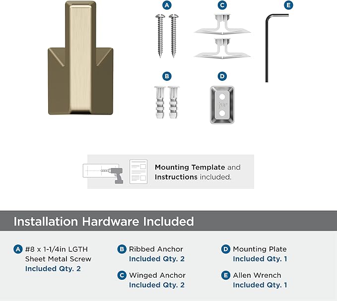 Amerock BH36000BBZ | Golden Champagne Single Robe Hook | 3-9/16 in. (90 mm) Length Towel Holder | Blackrock | Towel Hook for Bathroom | Bathroom Hardware | Bath Accessories