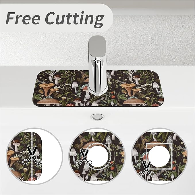 Kitchen Sink Splash Guard，Bobo mushrooms Faucet Mat Sink Gadgets-Super Absorbent Fast Drying Mat Drip Catcher for Kitchen, Bathroom,Sink Mat, Dish Drying Mat, Bathroom(15" X 5.5" )