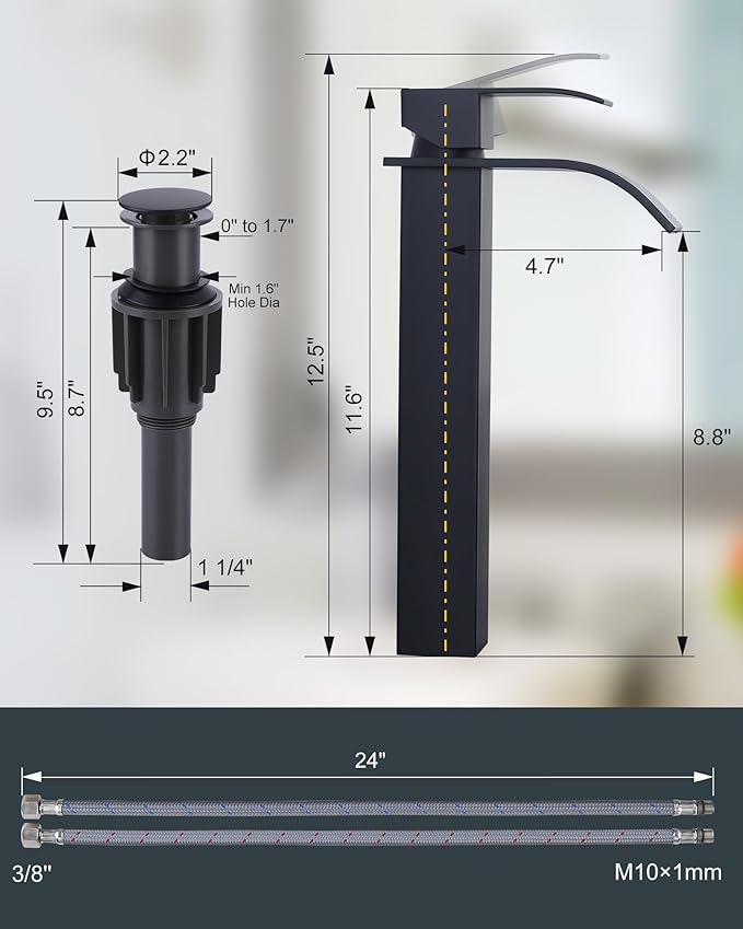 Vessel Sink Faucet Matte Black: ARCORA Single Hole Tall Bathroom Faucet, Single Handle Tall Waterfall Bathroom Faucet with Pop Up Drain and cUPC Supply Lines