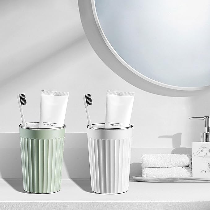 Toothbrush Holder for Bathroom-12oz Unbreakable Stainless Steel Bathroom Cups,Easy to Clean Toothbrush Cup, Reusable Bathroom Tumbler Cups for Home/School/Office(3" x 4.5" White)