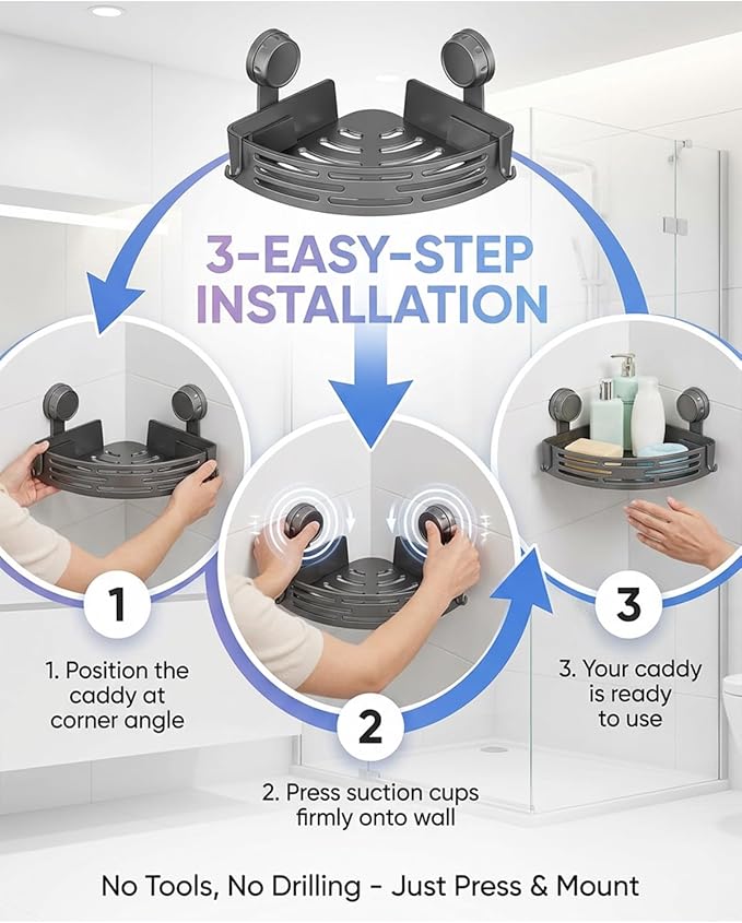 Suction Cup Corner Shower Shelf,No-Drill Bathroom Corner Shelf,Aluminum Wall Mounted Storage Rack Bathtub Shelf,For Bathroom Kitchen