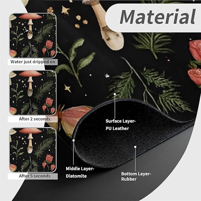 Kitchen Sink Splash Guard，Mushrooms, stars,moon Faucet Mat Sink Gadgets-Super Absorbent Fast Drying Mat Drip Catcher for Kitchen, Bathroom,Sink Mat, Dish Drying Mat, Bathroom(15" X 5.5" )