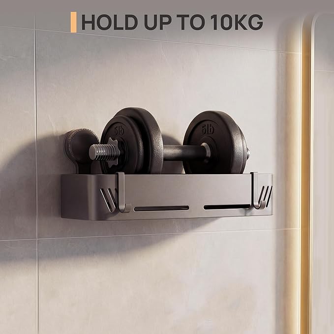 2-Tier 304 Stainless Steel Suction Cup Square Shower Caddy, Rustproof No Drilling Bathroom Square Storage Shelf