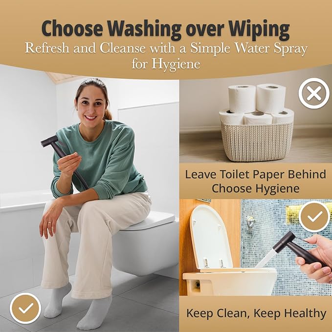 Handheld Bidet Sprayer for Toilet – Adjustable Water Pressure, Stainless Steel Jet Spray Kit with Bidet Hose - Feminine Wash, Muslim Shower, Diaper Cleaning (Black, 1 Set)