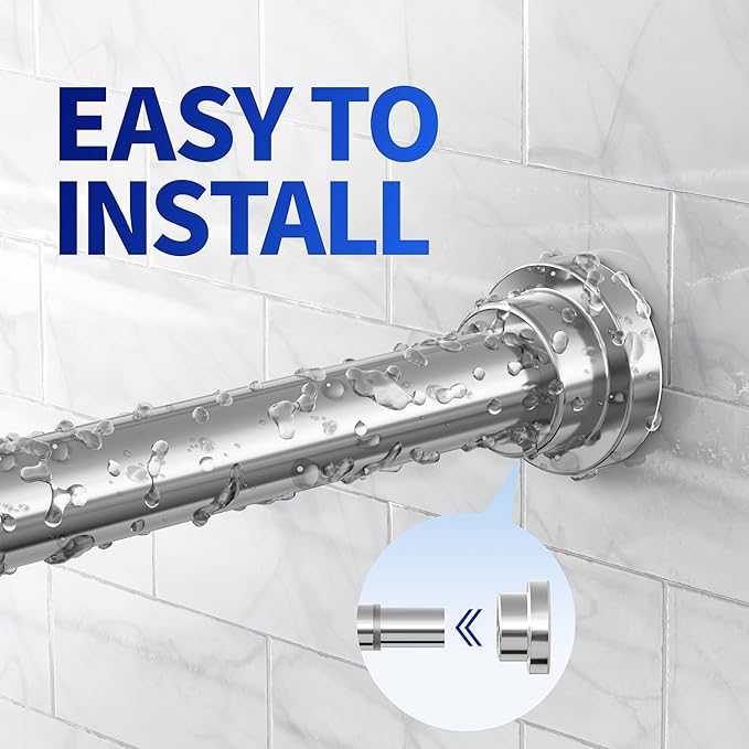 Shower Curtain Rod, 1" Diameter Heavy Duty Tension Shower Rod, Non Slip Adjustable 28-74 inch No Drilling Shower Curtain Rods Spring Tension For Bathroom, Shower Stall, No Rust, Silver