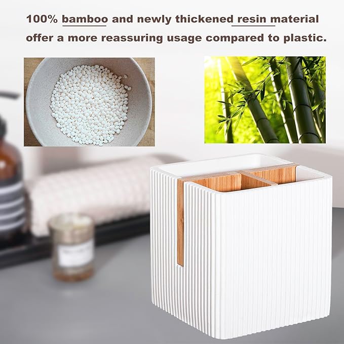 rejomiik Toothbrush Holders for Bathrooms Countertop, 3 Slots Electric Tooth Brushing and Toothpaste Storage Organizer Stand for Toiletries and Beauty Accessories, White