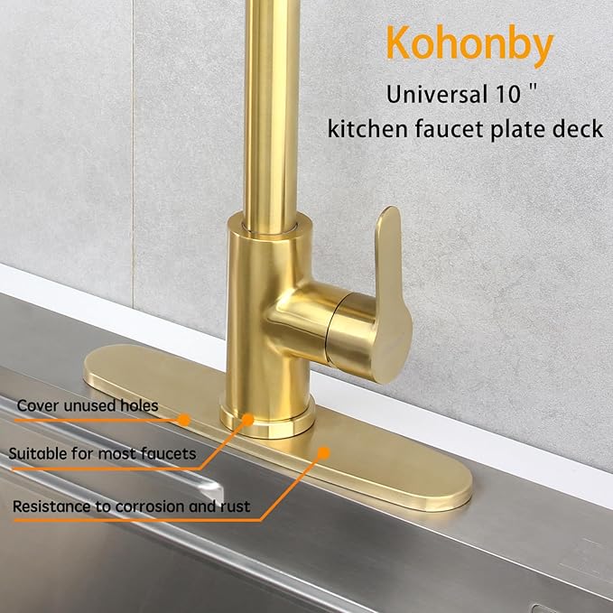 Hole Cover Deck Plate Escutcheon 10 Inch for Bathroom or Kitchen Sink Faucet Single Hole Stainless Steel Brushed Gold Faucet Deck Plate