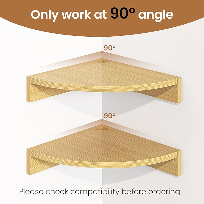 Fun Memories Corner Shelf Wall Mount, Wood Floating Corner Shelves, Corner Wall Shelf for Bedroom, Bathroom, Kitchen, Living Room (Oak, 3 Pack)