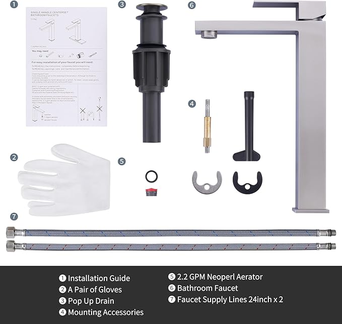 ARCORA Vessel Sink Faucet Brushed Nickel, Single Handle Tall Bathroom Faucet, Single Hole Lavatory Vanity Mixer Tap with Pop Up Drain and Supply Lines