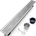 28 Inch Removable Cover Linear Shower Drain 304 Stainless Steel Rectangular Floor Drain for Kitchen Bathroom Square Hole Pattern Drain with Accessories Hair Strainer Adjustable Leveling Feet (Silver)