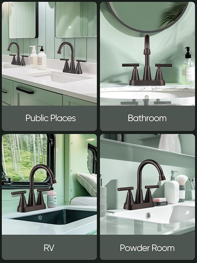 Cobbe Bathroom Faucets for Sink 3 Hole, 4 Inch with Pop Up Drain and 2 Supply Hoses, 2 Handle Centerset Bathroom Faucet for Sink Vanity, ORB, 2 Pack