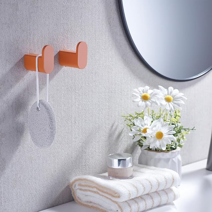 RANDOM Orange Towel Hooks for Bathrooms Round Shower Hooks SUS304 Stainless Steel Wall Mount Coat Hooks.RD-96026-8HOR