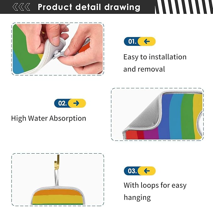 2 PCS Kitchen Sink Splash Guard 30 Inch Faucet Mat for Kitchen Sink Bathroom Sink Faucet Absorbing Drip Drain Mat Pad Microfiber Soft Washable Colorful Stripes
