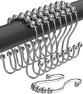 Shower Curtain Hooks Rust Proof (Set of 12) - Stainless Steel Shower Curtain Rings - Anti Slip Roller Balls for Easy Glide (Omega Double Hooks, Chrome)