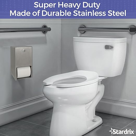 2 Roll Stainless Steel Commercial Toilet Paper Dispenser, Heavy Duty Wall Mount Tissue Holder with Lock for Restroom/Bathroom