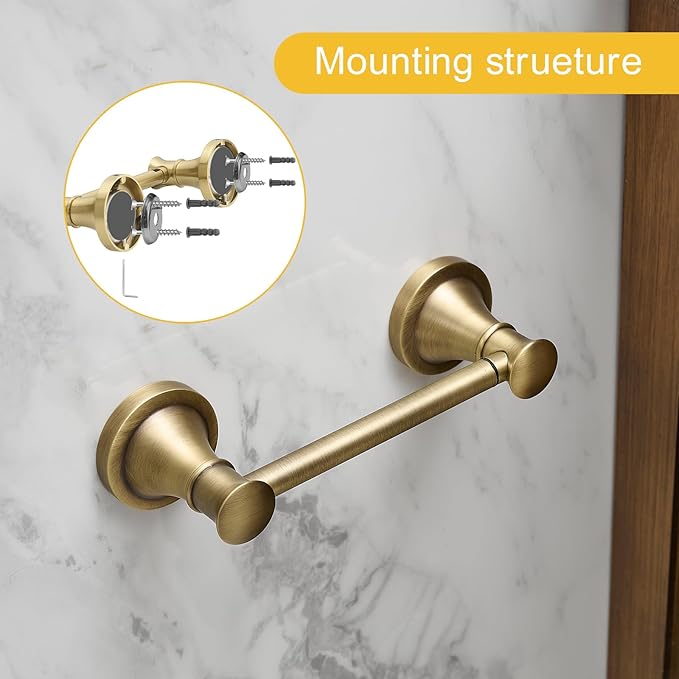 BESy Wall Mounted Toilet Paper Roll Holder Rustproof Tissue Paper Holder Bathroom Flexible Pivoting Handle Toilet Tissue Roll Holder, Antique Brass, Stainless Steel