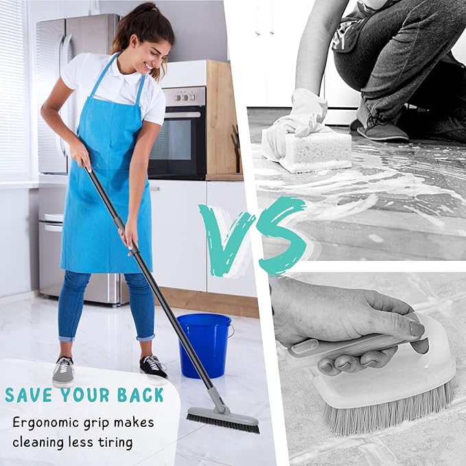 Shower Scrub Brush, Deck Brush with Long Handle, Grout Brush with Long Handle, 49'' Tile Cleaner Tool for Shower, Bathroom Floors