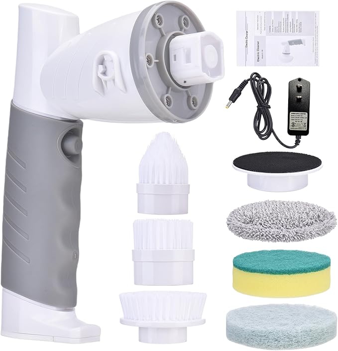 Electric Sprebber, 18W 420RPM Cordless Handheld Cleaning Brush with 6 Brush Heads for Kitchen Bathtub Tile Floor (US Plug)